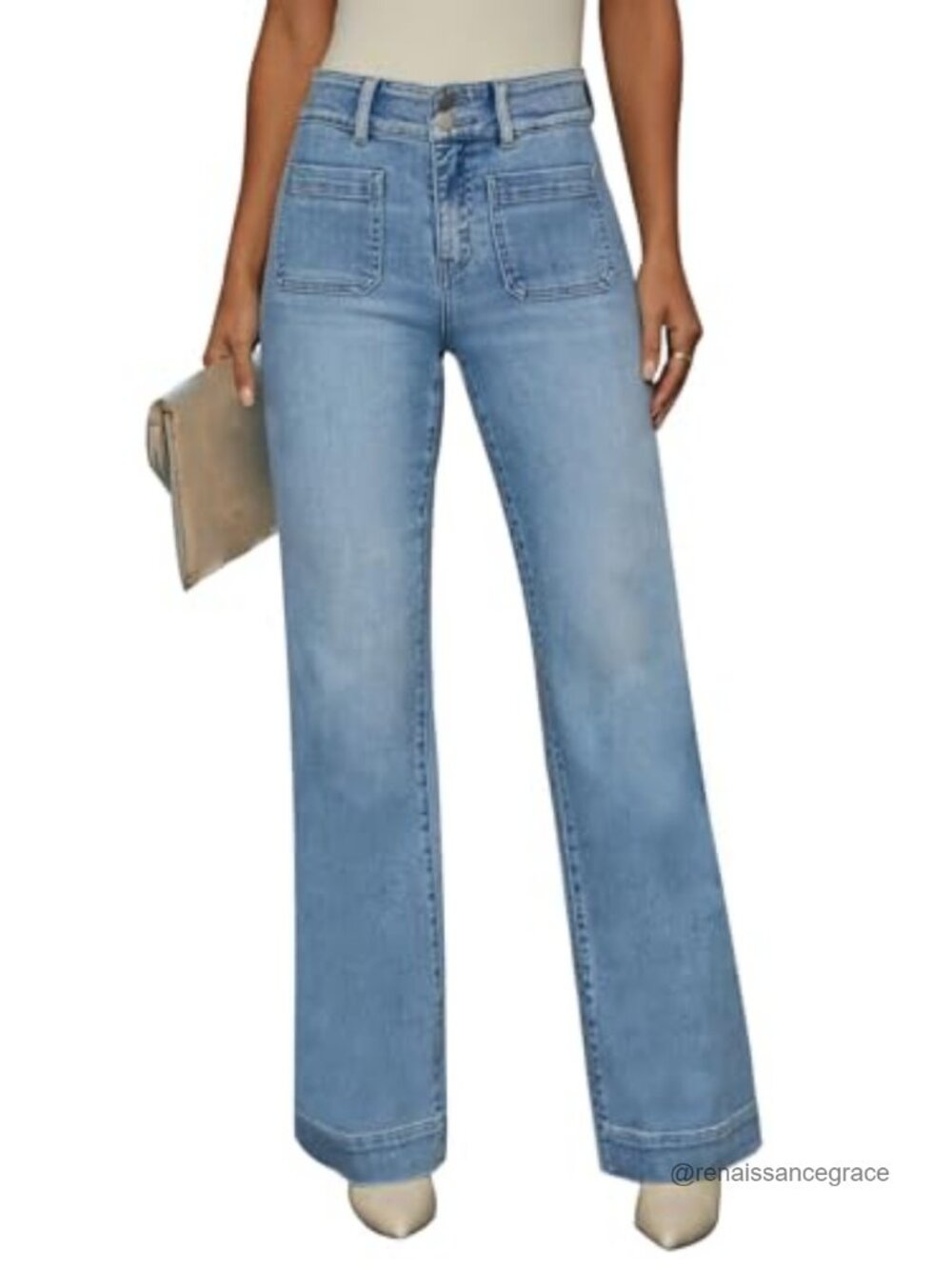 KUNMI Women's Wide Leg High Waist Stretch Denim Jeans